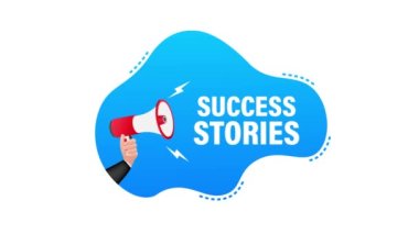 Başarı hikayeli el ele tutuşan megafon. Hareket grafikleri