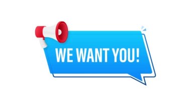 Megafon etiketli seni istiyoruz. Megafon bayrağı. Hareket grafikleri