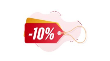 % 10 indirimli indirim etiketi. İndirimli fiyat etiketi. % 10 indirimli, uzun gölgeli, düz ikon. Hareket grafikleri.