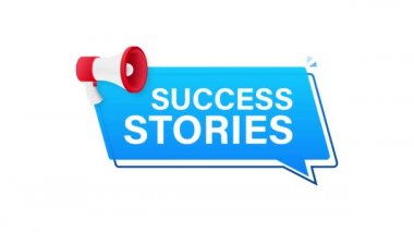 Başarı hikayeli el ele tutuşan megafon. Hareket grafikleri