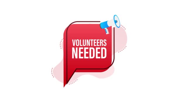 Megaphone label with volunteers needed. Megaphone banner. Motion graphics — Stock Video