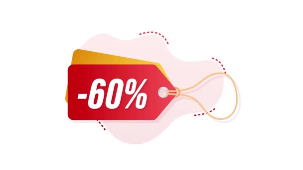 60 percent OFF Sale Discount tag. Discount offer price tag. 60 percent discount promotion flat icon with long shadow. Motion graphics — Stock Video