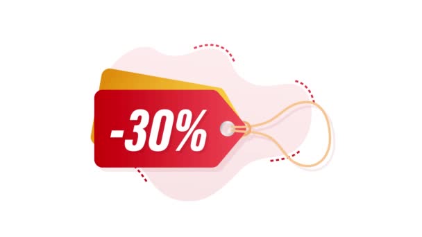 30 por ciento OFF Venta etiqueta de descuento. Descuento precio oferta etiqueta. 30% descuento promoción icono plano con sombra larga. Gráficos en movimiento — Vídeo de stock