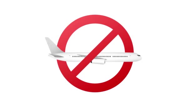Verboden bord met vliegtuig glyph icoon. Stop silhouet symbool. Bewegingsgrafiek — Stockvideo