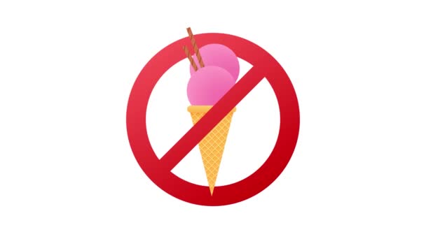 Obrázek kužele zmrzliny, za cedulí NO, na bílém pozadí. Pohybová grafika