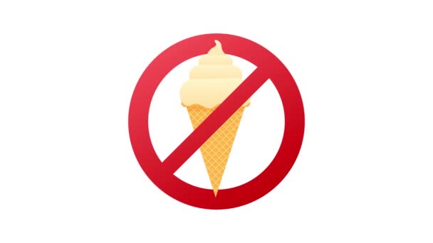 Εικόνα του κώνου παγωτού, πίσω από την πινακίδα ΝΟ, σε λευκό φόντο. Γραφικά κίνησης — Αρχείο Βίντεο