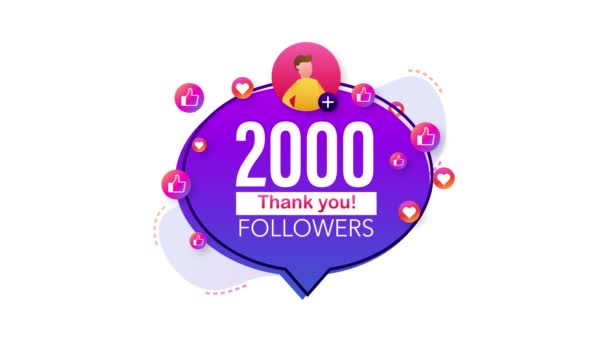 Thank you 2000 followers numbers. Flat style banner. Congratulating multicolored thanks image for net friends likes. Motion graphics — Stock Video