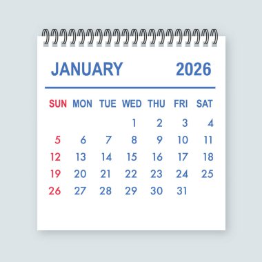 Planlama, düzenleme ve günlük planlama işleri için Ocak 2026 takvim sayfası