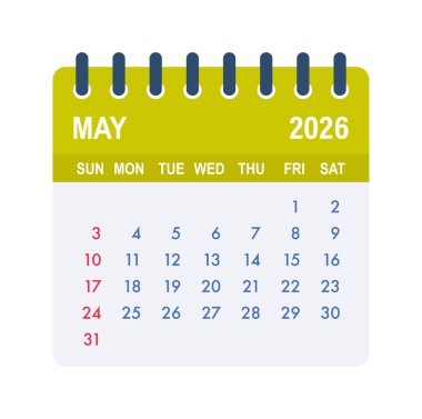 Olayların planlanması ve planlanması için Mayıs 2026 ayını gösteren takvim çizelgesi