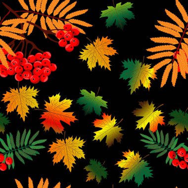 Akçaağaç yaprakları ve Rowan ile kusursuz sonbahar deseni. Sanat & Çizimi. Vektör .