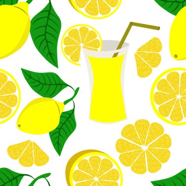 Beyaz arka planda limon dilimleri olan kusursuz bir desen. Vektör.