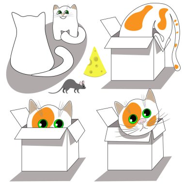 Klima seti, kediler ve fareler beyaz arka planda izole edilmiş. Sanat, illüstrasyon, vektör.