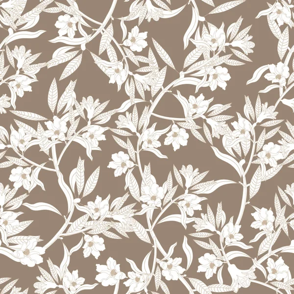 Ručně Kreslit Bezešvé Květinové Vzory Bílé Květy Větve Šedém Pozadí — Stockový vektor