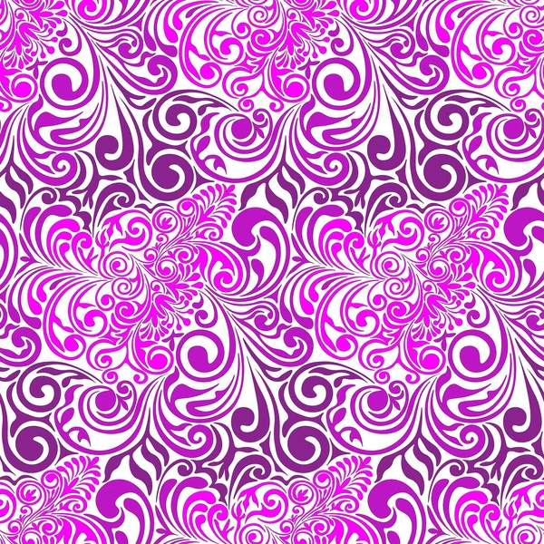 Розовый Узор Дамасском Стиле Белый Фон Бесшовный Шаблон Вектор — стоковый вектор