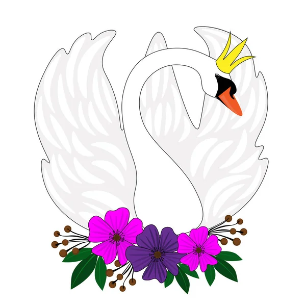 Beyaz arka planda çiçekli kuğu prenses. Ayrı nesne, küme, vektör.