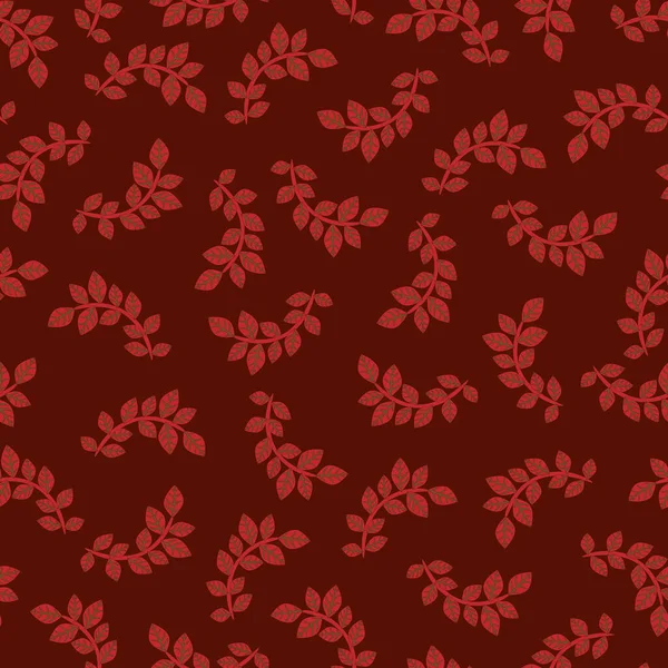 Zweige Roter Pflanzen Auf Weinrotem Hintergrund Nahtloses Blumenmuster Vektor — Stockvektor