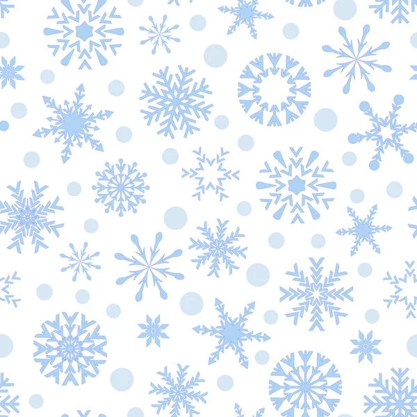 Different Blue Snowflakes White Background Seamless Pattern Vector —  Vetores de Stock