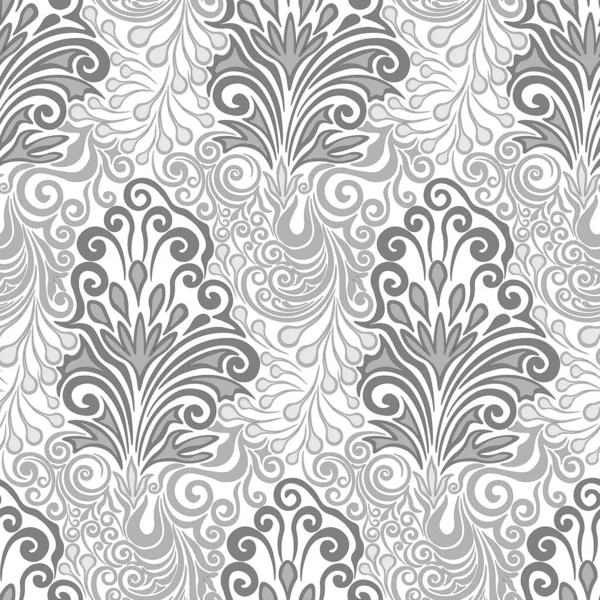 Beyaz arka planda el yapımı damask tarzı gri desen. Kusursuz kalıp, vektör.