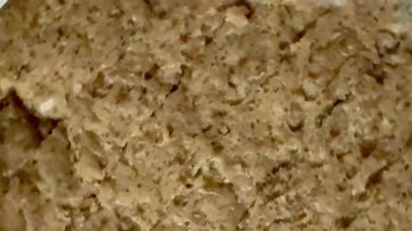 Küflü ekmeğin yakın plan çekimi. Uzun vadeli ve uygunsuz depolama nedeniyle mavi küf kaplı fırınlanmış mallar.