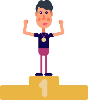 Kazanan podyumda altın madalyasını kutluyor.