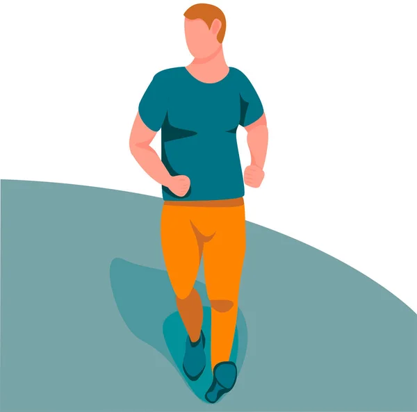 Άντρας με μπλε μπλουζάκι και πορτοκαλί παντελόνι τρέχει — Διανυσματικό Αρχείο
