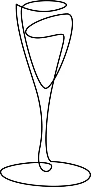 Glas champagne kontur svart kontinuerlig — Stock vektor