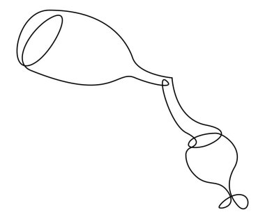 Devamlı çizgi çizimi. Şarap şişesi ve cam kaplama. Siyah dış hat vektörü.