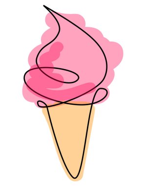 Devamlı çizgi çizimi. - Dondurma. Beyaz arka planda siyah izole edilmiş. El çizimi vektör illüstrasyonu.