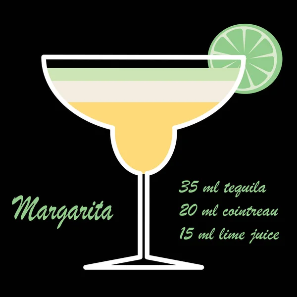 用石灰和配方说明Margarita鸡尾酒 — 图库矢量图片