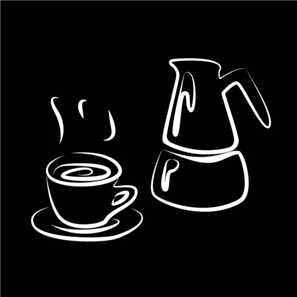 Cafetera y taza de sabroso boceto de silueta de cofee — Archivo Imágenes Vectoriales