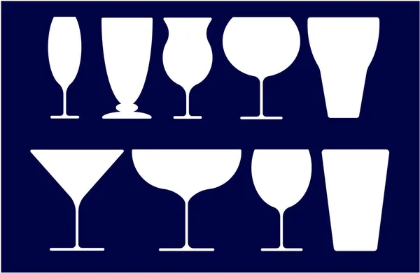 Bebidas alcohólicas, cócteles y vasos, juego de vasos para cóctel, silueta vectorial de diseño, fondo aislado — Vector de stock