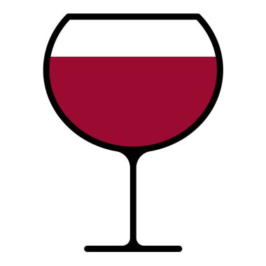 Beyaz arka planda izole edilmiş kırmızı şarap kadehi. Alkolik, şarap bardağını düz bir şekilde içer. Vektör illüstrasyonu beyaz arkaplanda izole edildi