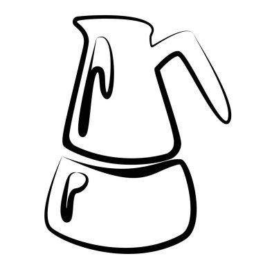 Gayzer kahve makinesi siyah bir taslak çiziyor. Kahve demliği logosu. Vektör illüstrasyonu