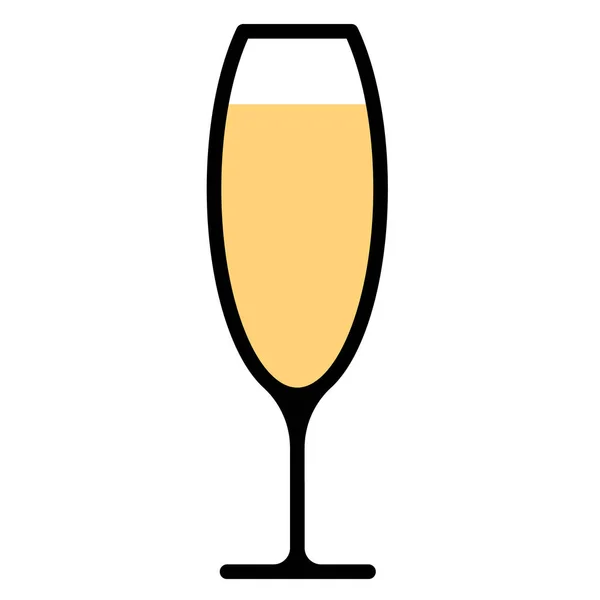 Стеклянное шампанское или белое вино линии искусства в плоском стиле. Изолирован на белом фоне в графическом стиле. Векторная иллюстрация — стоковый вектор