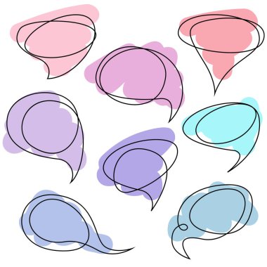 Renkli bir karalama tarzı konuşma baloncukları koleksiyonu. Vektör illüstrasyonu.