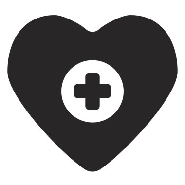 Haçlı kara kalp, düz stil, simge, logotype