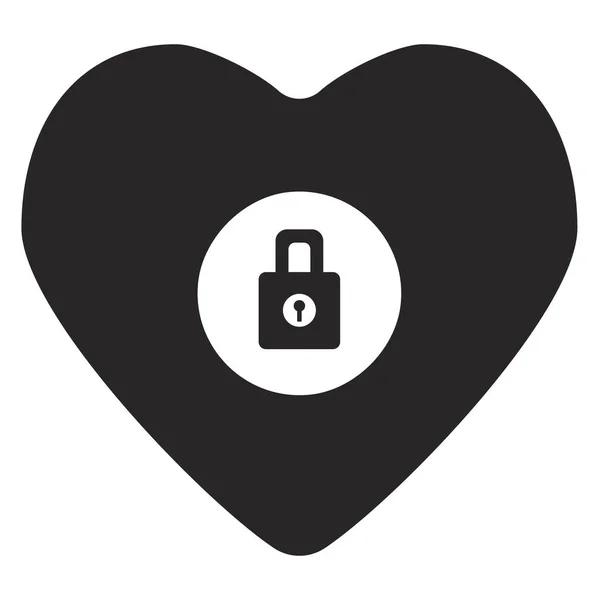 Corazón Negro Con Candado Interior Estilo Plano Ilustración Vectorial Icono — Vector de stock