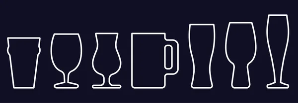 Set of different glasses for beer. Silhouette of beer glasses. Flat style. — Stock Vector