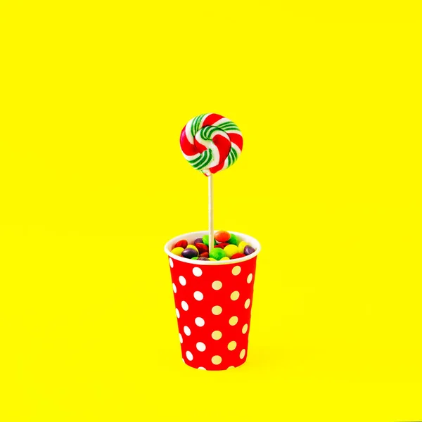 Lolipop Candy Glass Red Background — Stock Photo, Image