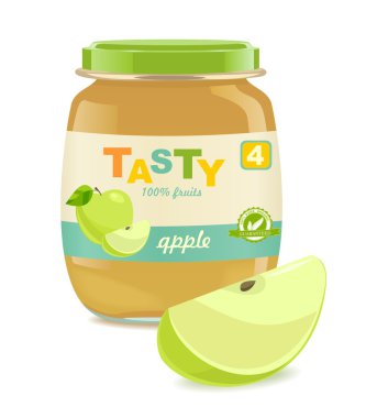 Glass jar with apple baby food clipart