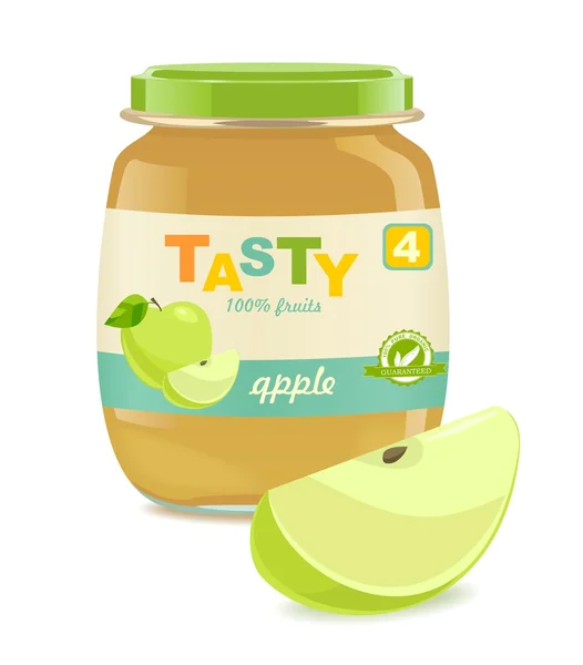 Glass jar with apple baby food — Stock Vector