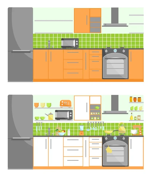 Muebles de cocina coloridos. Vector — Vector de stock