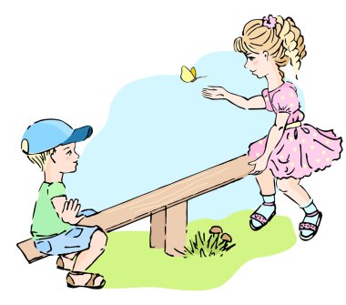 çocuklar tahterevalli üzerinde sürme