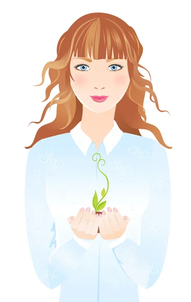 Woman holds the seedling — Stock Vector