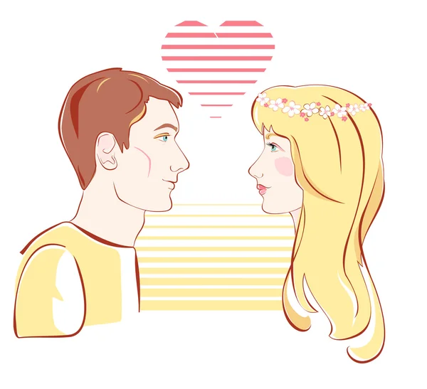 Chica y niño con corazón — Vector de stock