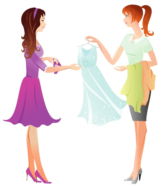 Girl buying  blue dress — Stock Vector