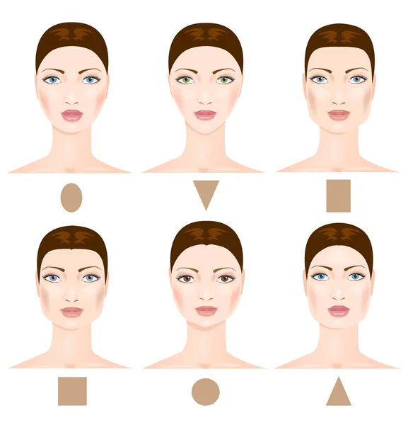 Différentes formes de visage de femmes . — Image vectorielle