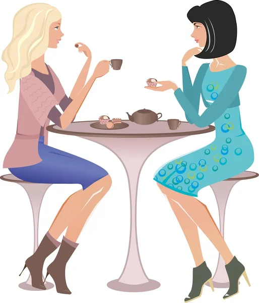 Duas meninas da moda em um café —  Vetores de Stock