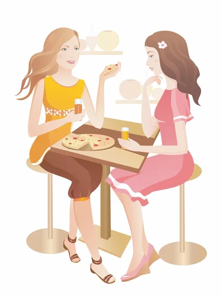 Two pretty girls  at a cafe — Stock Vector