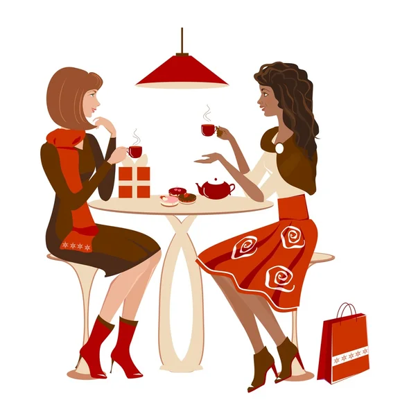 Deux filles à un café — Image vectorielle
